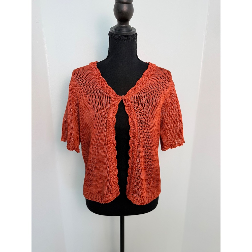 Cottagecore Feminine Summer Sag Harbor Orange Knit Short Sleeve Cardigan Small